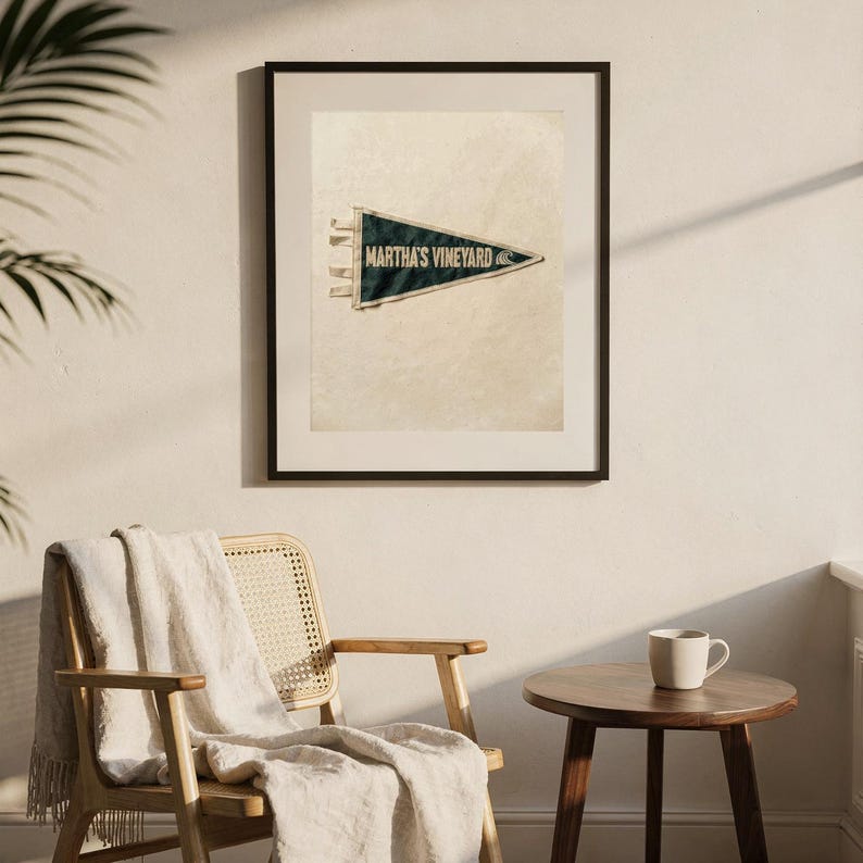 Martha's Vineyard, Massachusetts Surf Pennant Print | Vintage Felt Pennant Art | Beach House Decor | Retro Surf Wall Art | Printable Digital image 7