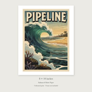 Pipeline Hawaii Surf unframed 8 by 10 inch print on enhanced matte paper, shown with its white paper border.