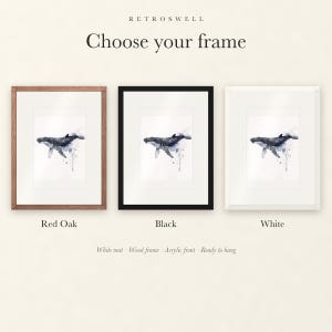 Frame options for Humpback Whale: Red Oak, black and white wood frames, each with a white mat.