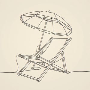 Boho Beach Chair and Umbrella Line Art framed in a home office setting