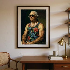 George Washington Surfer Print framed in a home office setting