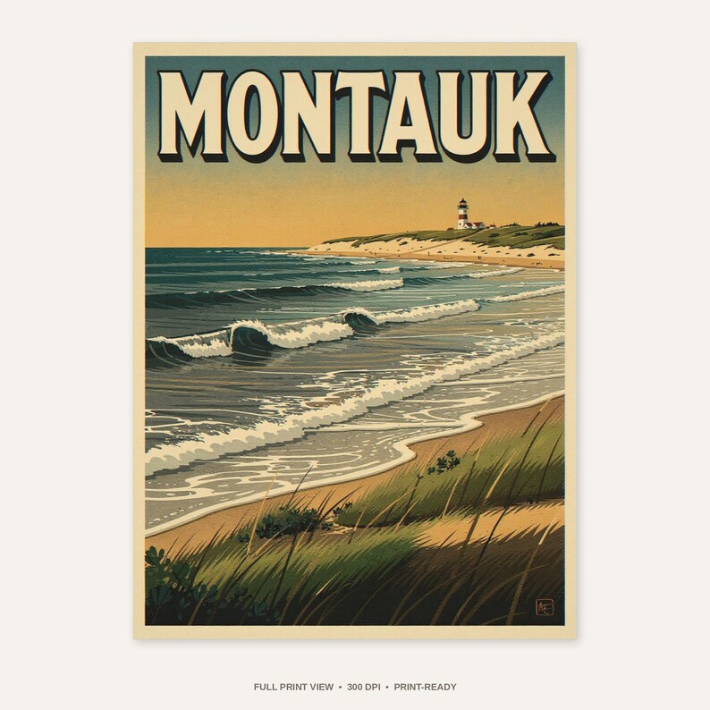 Montauk Surf Poster - full unframed print view, 300 DPI print-ready quality