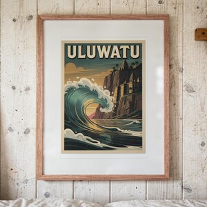 Uluwatu Bali Surf Travel Poster, Framed or Unframed Vintage Style Coastal Print image 13
