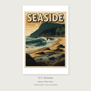 Seaside Surf Travel Poster, Framed or Unframed Vintage Style Coastal Print image 8