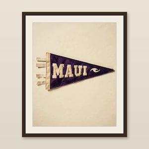 Maui, Hawaii Surf Pennant Print | Vintage Felt Pennant Art | Beach House Decor | Retro Surf Wall Art | Printable Digital Download image 1