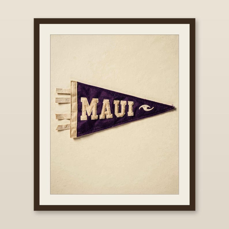 Maui, Hawaii Surf Pennant Print | Vintage Felt Pennant Art | Beach House Decor | Retro Surf Wall Art | Printable Digital Download image 1