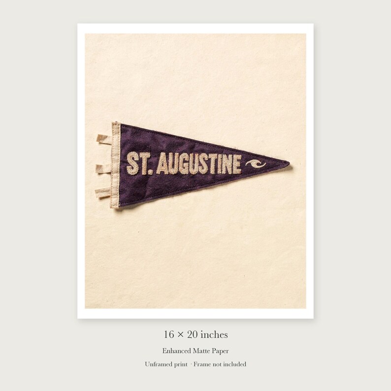 St. Augustine Surf Pennant unframed 16 by 20 inch print on enhanced matte paper, shown with its white paper border.