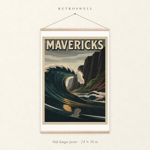 Mavericks Surf Travel Poster, Framed or Unframed Vintage Style Coastal Print image 5