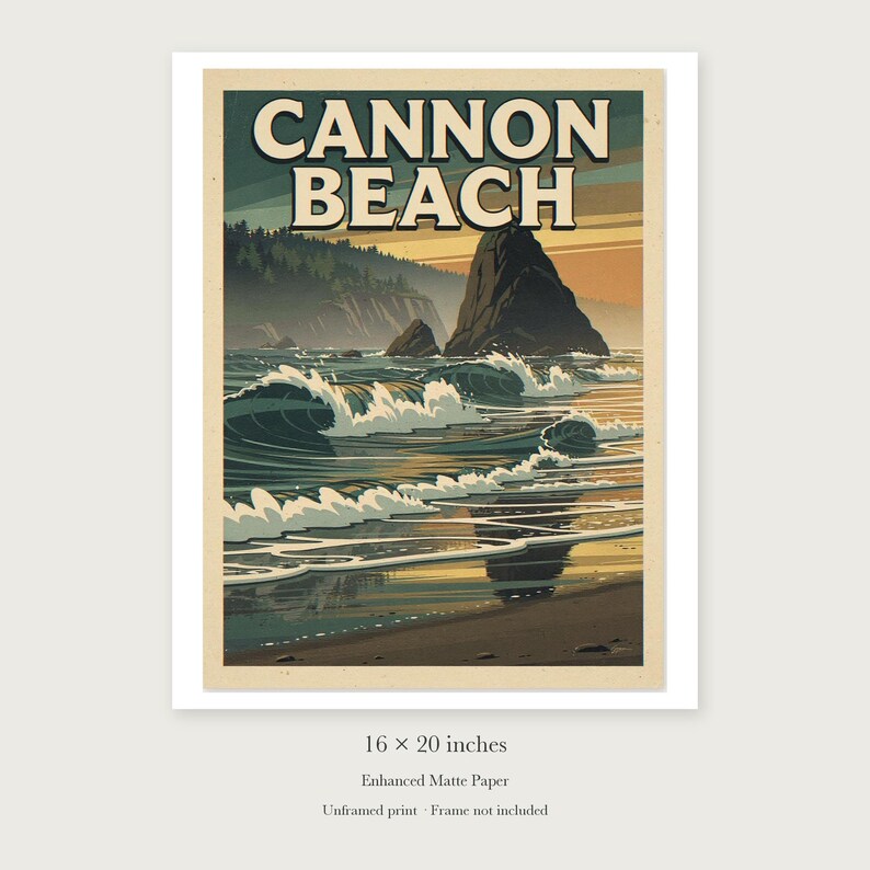 Cannon Beach Oregon Surf unframed 16 by 20 inch print on enhanced matte paper, shown with its white paper border.