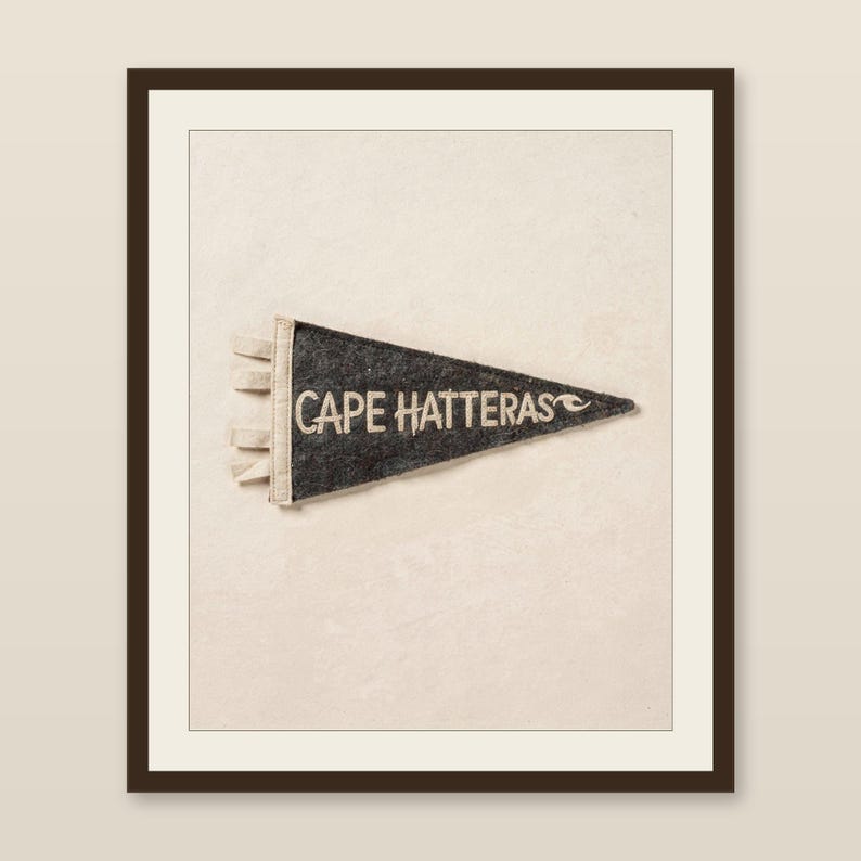 Cape Hatteras, North Carolina Surf Pennant Print | Vintage Felt Pennant Art | Beach House Decor | Retro Surf Wall Art | Printable Digital Do image 1