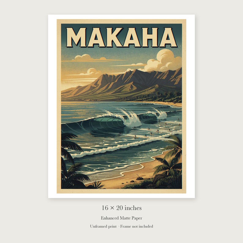 Makaha Surf unframed 16 by 20 inch print on enhanced matte paper, shown with its white paper border.