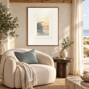 Pastel Curling Wave Nursery Art Print, Framed or Unframed Coastal Baby Room Poster image 3