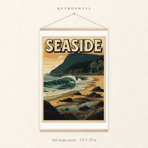 Seaside Surf Travel Poster, Framed or Unframed Vintage Style Coastal Print image 5