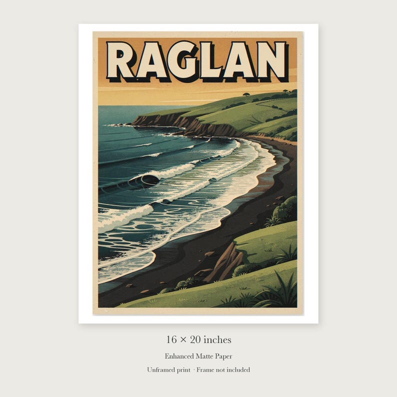 Raglan New Zealand Surf unframed 16 by 20 inch print on enhanced matte paper, shown with its white paper border.