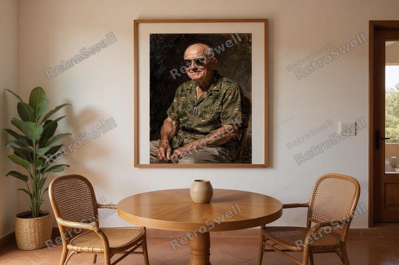 Eisenhower Surf Art Print framed in a coastal dining room setting