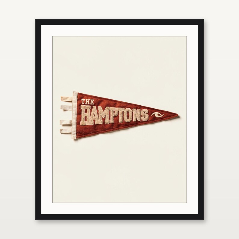 The Hamptons, New York Surf Pennant Print | Vintage Felt Pennant Art | Beach House Decor | Retro Surf Wall Art | Printable Digital Download image 3