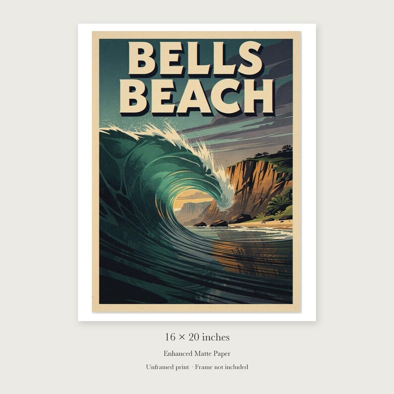 Bells Beach Australia Surf unframed 16 by 20 inch print on enhanced matte paper, shown with its white paper border.