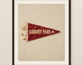 Asbury Park, New Jersey Surf Pennant Print | Vintage Felt Pennant Art | Beach House Decor | Retro Surf Wall Art | Printable Digital Download