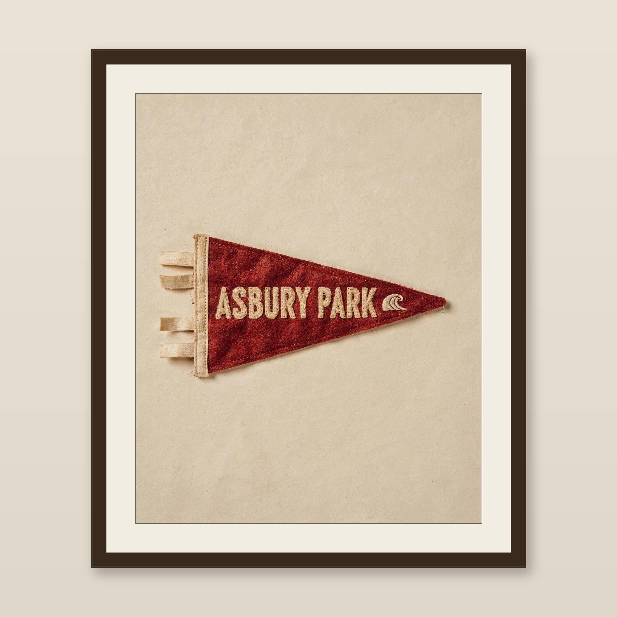 Asbury Park, New Jersey Surf Pennant Print | Vintage Felt Pennant Art | Beach House Decor | Retro Surf Wall Art | Printable Digital Download
