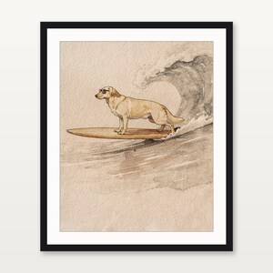 Yellow Labrador Surfing Print, Watercolor Lab Dog on Longboard, Kids Beach Room Decor, Dog Lover Gift, Printable Wall Art Digital Download image 3