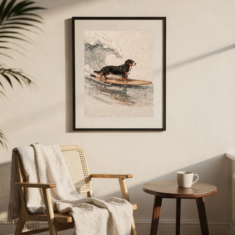 Bernese Mountain Dog Print, Surfing Dog Art, Cute Coastal Nursery Decor, Dog Lover Gift, Printable Wall Art Digital Download image 8