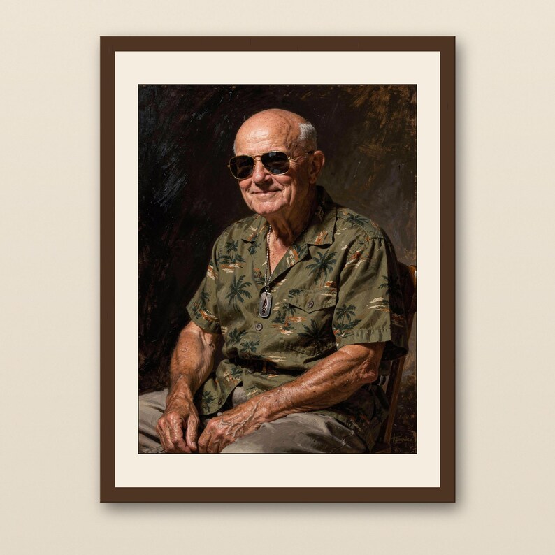 Eisenhower Surf Art Print - walnut framed art print with cream mat on plaster wall