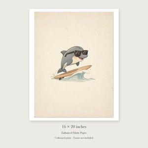 Dolphin Surfing unframed 16 by 20 inch print on enhanced matte paper, shown with its white paper border.