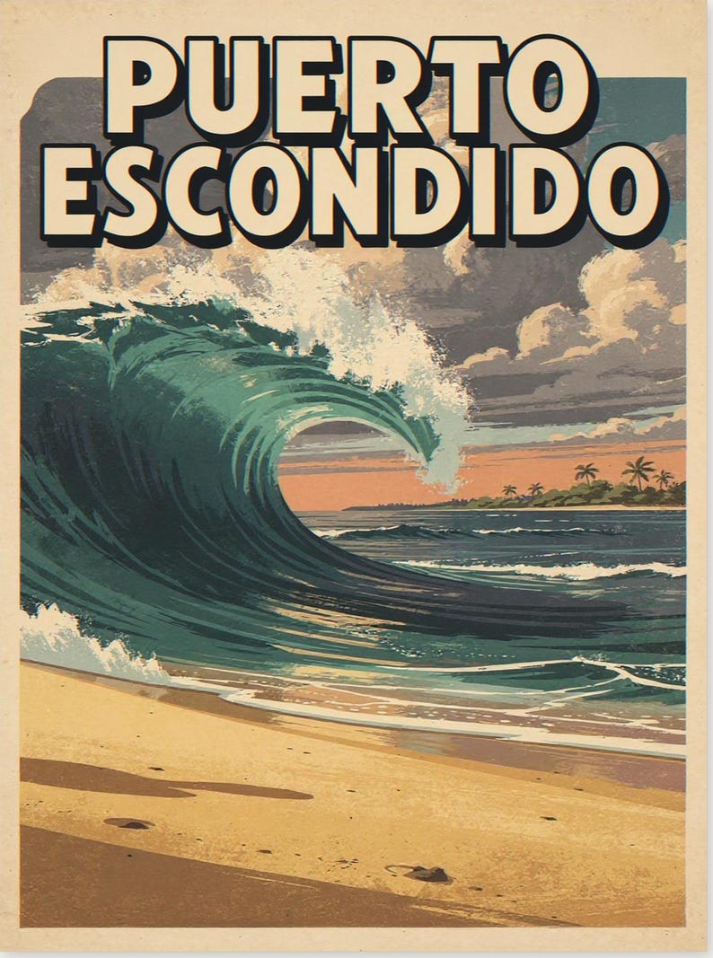 Puerto Escondido Mexico Surf Poster