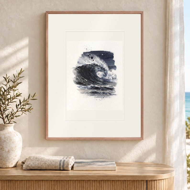 Moonlit Wave Watercolor Print