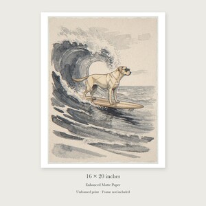 Labrador Surfing unframed 16 by 20 inch print on enhanced matte paper, shown with its white paper border.