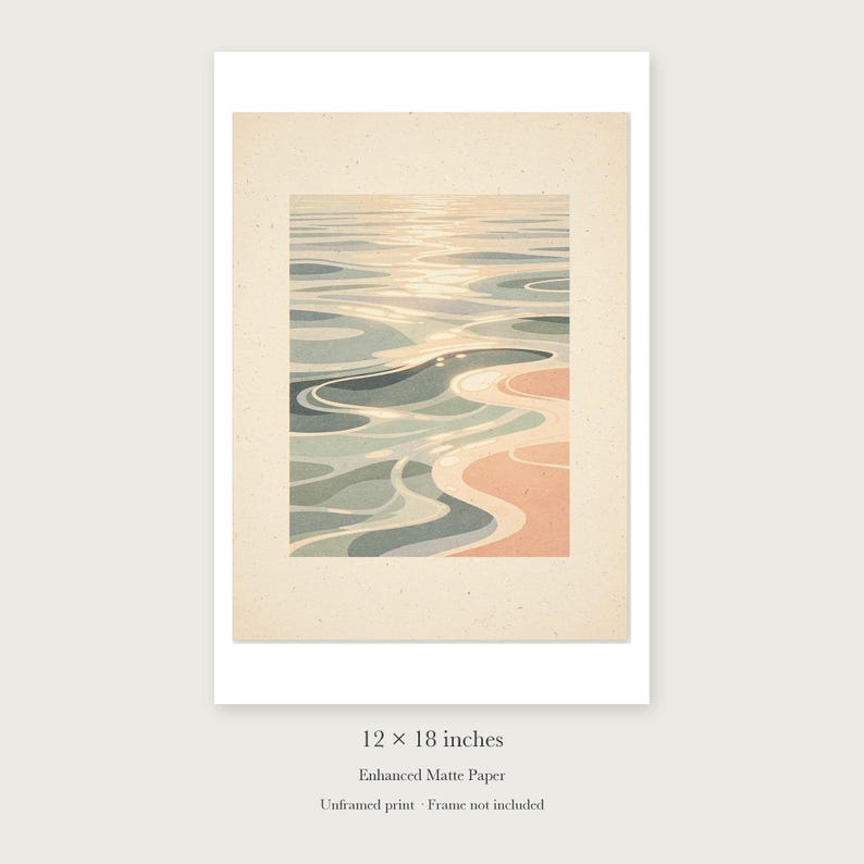 Pastel Ocean Ripples unframed 12 by 18 inch print on enhanced matte paper, shown with its white paper border.