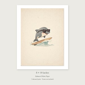 Dolphin Surfing unframed 8 by 10 inch print on enhanced matte paper, shown with its white paper border.