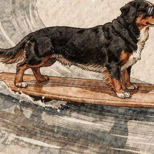 Bernese Mountain Dog Print, Surfing Dog Art, Cute Coastal Nursery Decor, Dog Lover Gift, Printable Wall Art Digital Download image 4