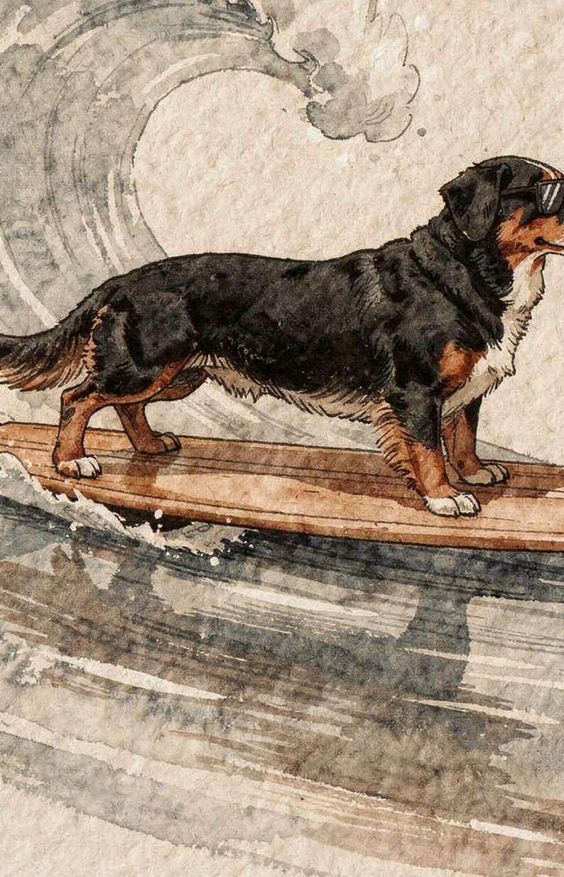 Bernese Mountain Dog Print, Surfing Dog Art, Cute Coastal Nursery Decor, Dog Lover Gift, Printable Wall Art Digital Download image 4