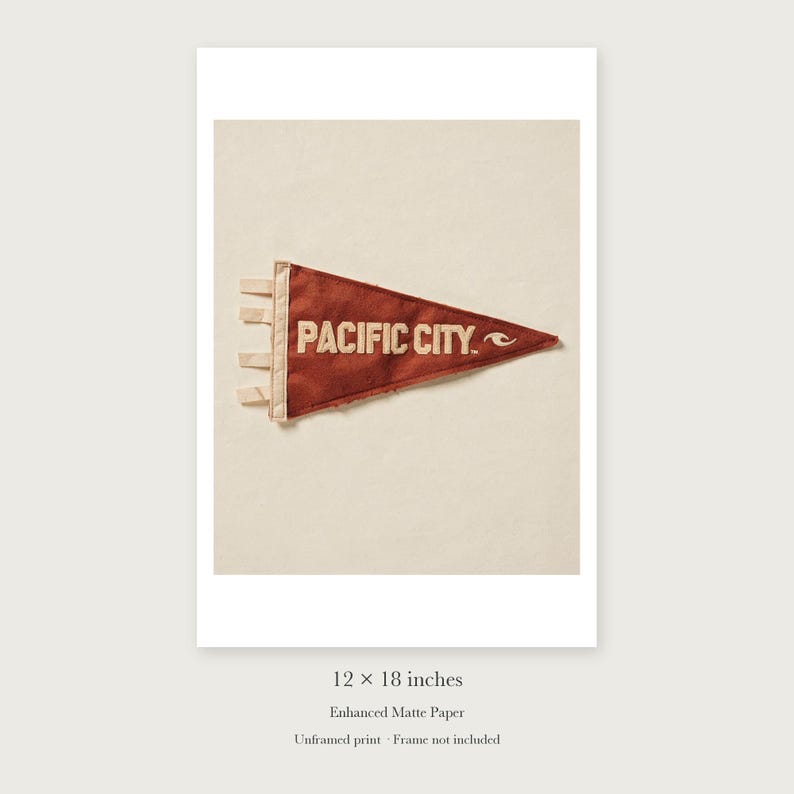 Pacific City Surf Pennant unframed 12 by 18 inch print on enhanced matte paper, shown with its white paper border.