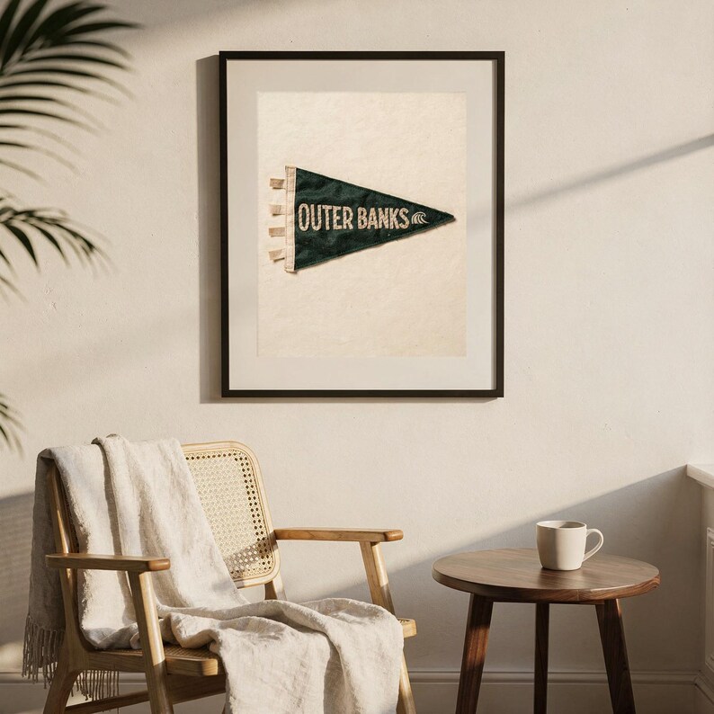 Outer Banks, North Carolina Surf Pennant Print | Vintage Felt Pennant Art | Beach House Decor | Retro Surf Wall Art | Printable Digital Down image 7