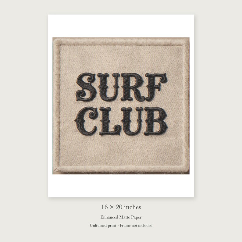 Surf Club Patch unframed 16 by 20 inch print on enhanced matte paper, shown with its white paper border.