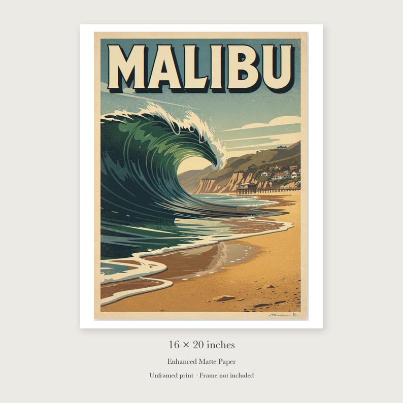 Malibu Surf unframed 16 by 20 inch print on enhanced matte paper, shown with its white paper border.
