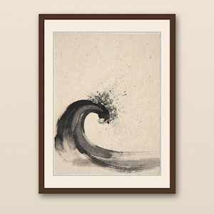 Bathroom Wall Art | Sumi-e Wave Ink Print | Spa Zen Ocean Decor | Printable Wall Art Digital Download