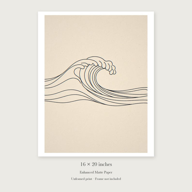 Breaking Wave Line unframed 16 by 20 inch print on enhanced matte paper, shown with its white paper border.