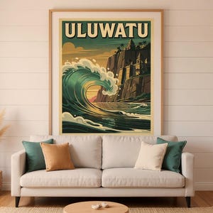 Uluwatu Bali Surf Poster | Vintage Surf Travel Poster | Retro Beach Wall Art | Coastal Decor Printable image 8