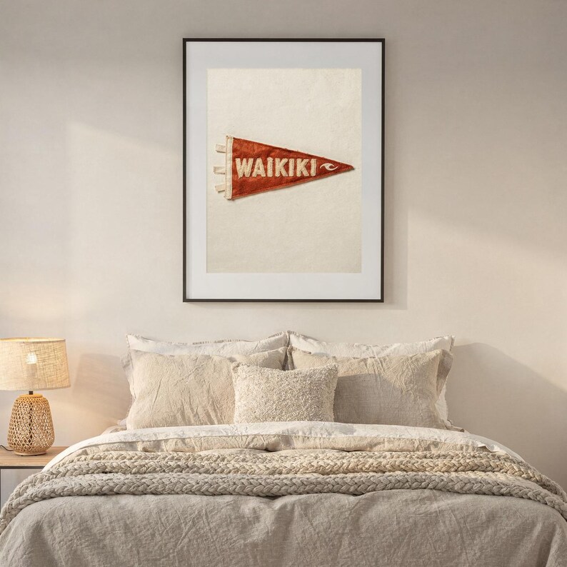Waikiki, Oahu, Hawaii Surf Pennant Print | Vintage Felt Pennant Art | Beach House Decor | Retro Surf Wall Art | Printable Digital Download image 6