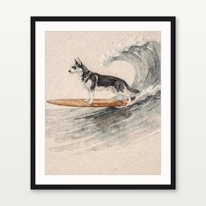 Husky Surfing Art Print | Watercolor Dog Wall Art | Coastal Beach Decor | Printable Instant Download | Funny Surf Dog Gift image 3
