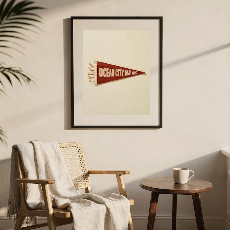 Ocean City, New Jersey Surf Pennant Print | Vintage Felt Pennant Art | Beach House Decor | Retro Surf Wall Art | Printable Digital Download image 7