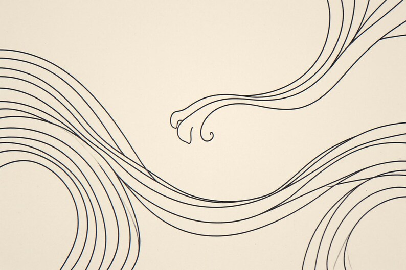 Boho Breaking Wave Line Art framed in a home office setting