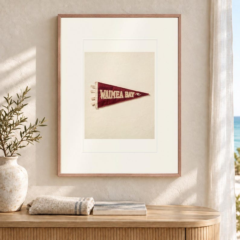 Waimea Bay Surf Pennant Art Print, Framed or Unframed Coastal Poster image 12