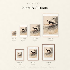 Black and White Surfing Dog Art Print, Framed or Unframed Coastal Poster image 6