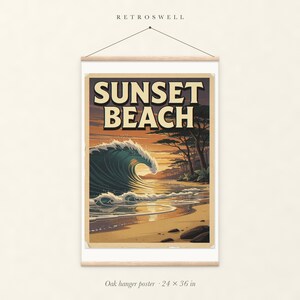 Sunset Beach Hawaii Surf Travel Poster, Framed or Unframed Vintage Style Coastal Print image 5