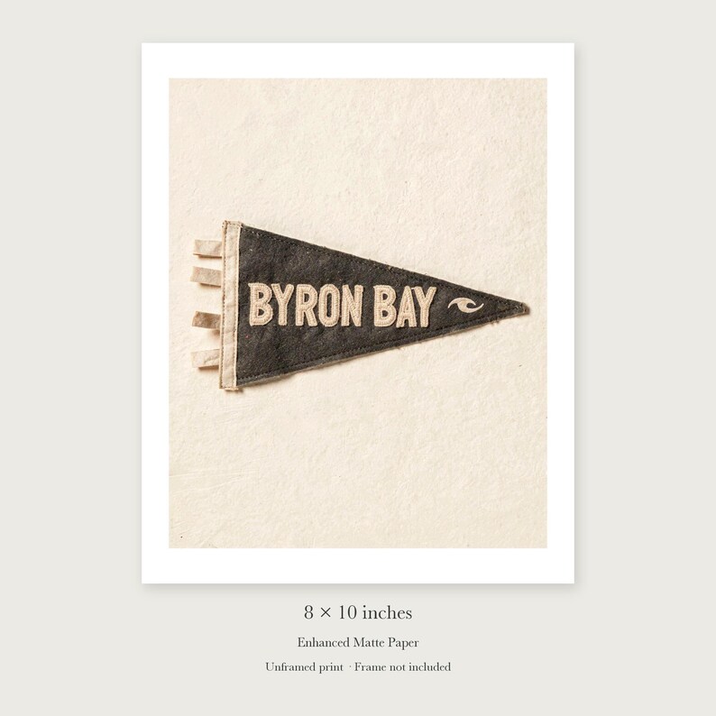Byron Bay Surf Pennant unframed 8 by 10 inch print on enhanced matte paper, shown with its white paper border.