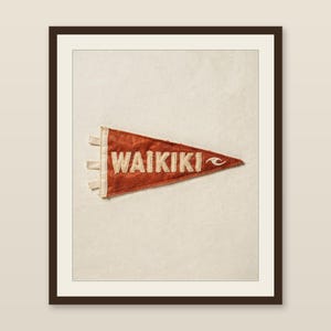 Waikiki, Oahu, Hawaii Surf Pennant Print | Vintage Felt Pennant Art | Beach House Decor | Retro Surf Wall Art | Printable Digital Download image 1